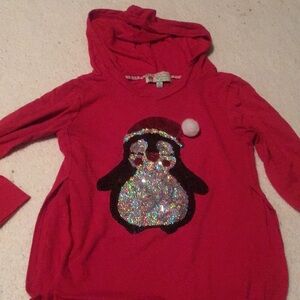 Christmas hoodie red penguin sequence medium